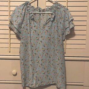 Light Blue with Flowers Womens Blouse